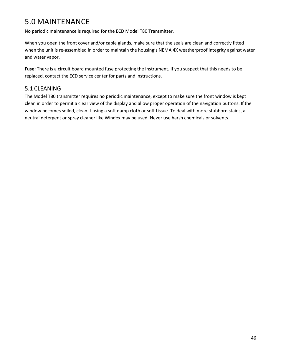 0 maintenance, 1 cleaning, Maintenance | Electro-Chemical Devices (ECD) T80 User Manual | Page 47 / 75