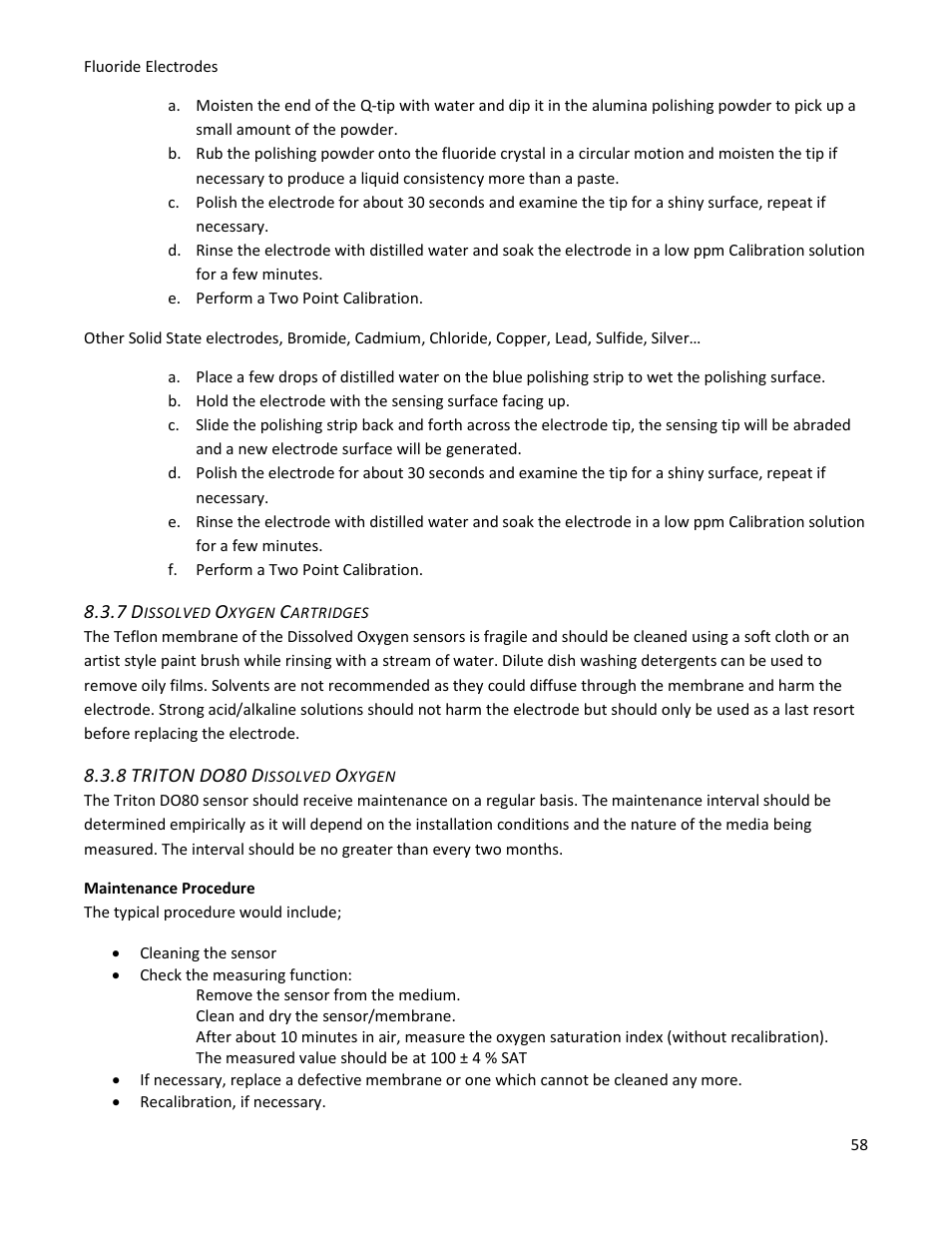 7 dissolved oxygen cartridges, 8 triton do80 dissolved oxygen | Electro-Chemical Devices (ECD) T80 User Manual | Page 59 / 75