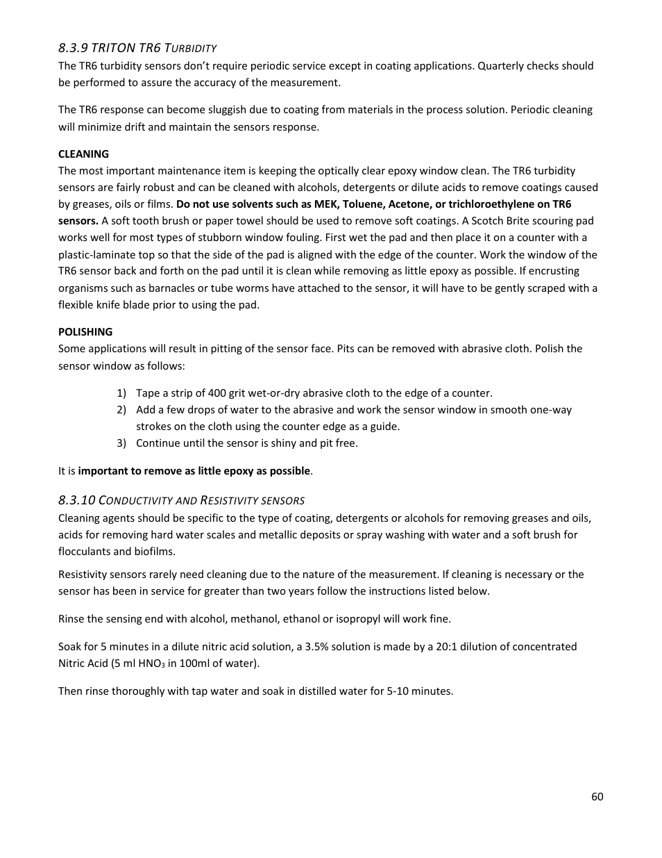 9 triton tr6 turbidity, 10 conductivity and resistivity sensors | Electro-Chemical Devices (ECD) T80 User Manual | Page 61 / 75