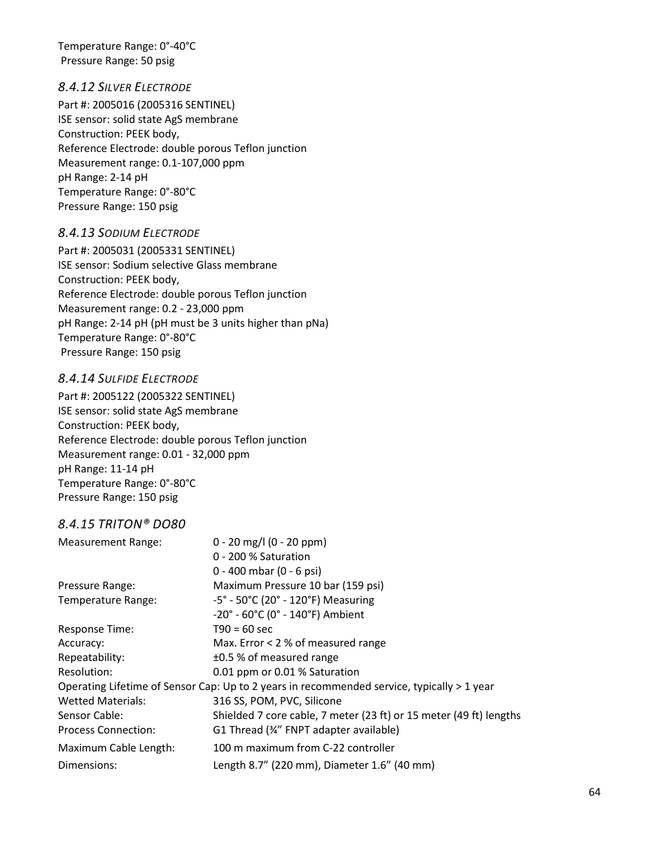 12 silver electrode, 13 sodium electrode, 14 sulfide electrode | 15 triton® do80 | Electro-Chemical Devices (ECD) T80 User Manual | Page 65 / 75