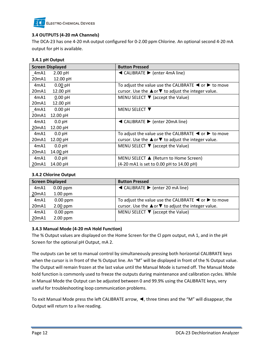 Electro-Chemical Devices (ECD) DCA-23 User Manual | Page 18 / 30