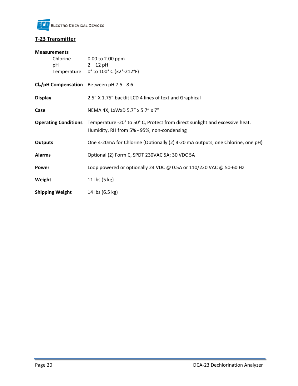 Electro-Chemical Devices (ECD) DCA-23 User Manual | Page 26 / 30