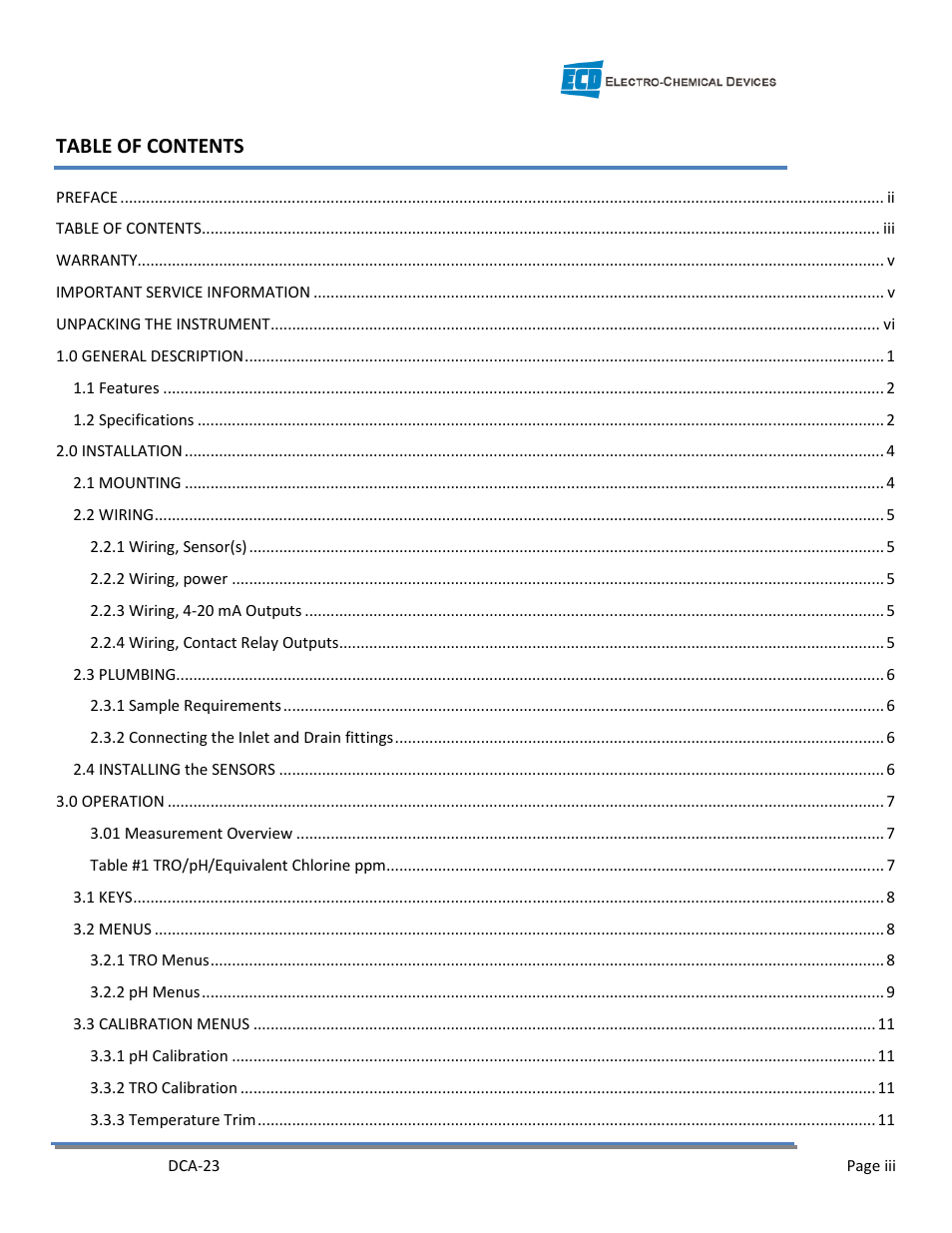 Electro-Chemical Devices (ECD) DCA-23 User Manual | Page 3 / 30