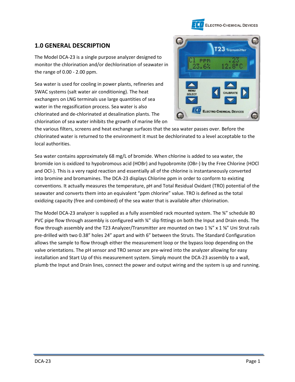 0 general description | Electro-Chemical Devices (ECD) DCA-23 User Manual | Page 7 / 30