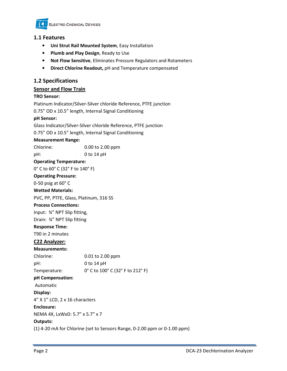 Electro-Chemical Devices (ECD) DCA-23 User Manual | Page 8 / 30