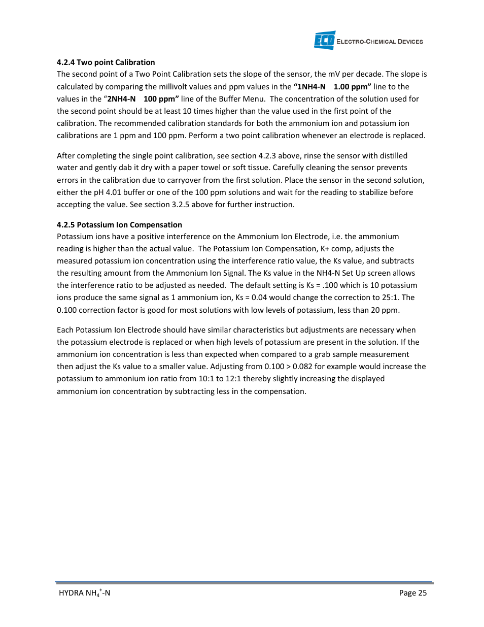 Electro-Chemical Devices (ECD) HYDRA Ammonium User Manual | Page 33 / 42