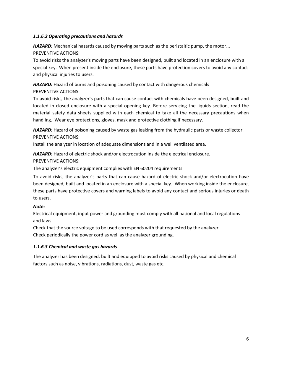 2 operating precautions and hazards, 3 chemical and waste gas hazards | Electro-Chemical Devices (ECD) CA6 Hardness Analyzer User Manual | Page 17 / 83