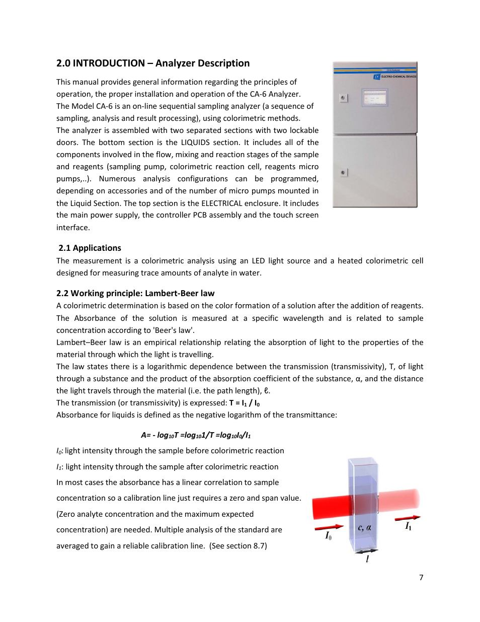 0 introduction – analyzer description, 1 applications, 2 working principle: lambert-beer law | Electro-Chemical Devices (ECD) CA6 Hardness Analyzer User Manual | Page 18 / 83