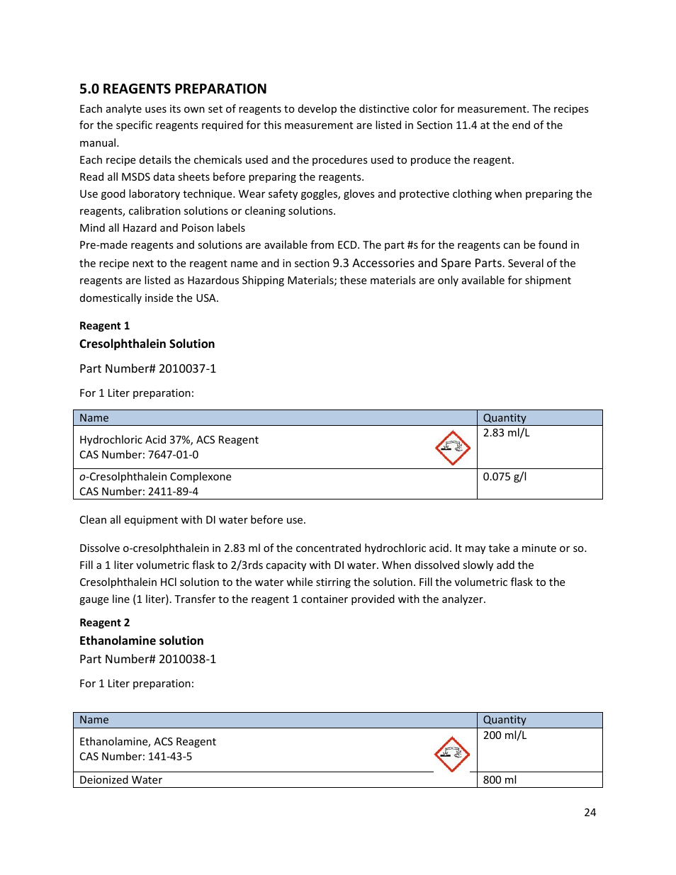 0 reagents preparation | Electro-Chemical Devices (ECD) CA6 Hardness Analyzer User Manual | Page 35 / 83