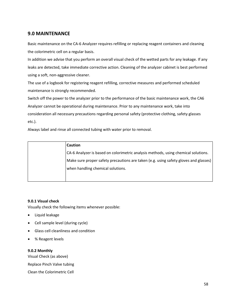 0 maintenance, 1 visual check, 2 monthly | 1 visual check 9.0.2 monthly | Electro-Chemical Devices (ECD) CA6 Hardness Analyzer User Manual | Page 69 / 83