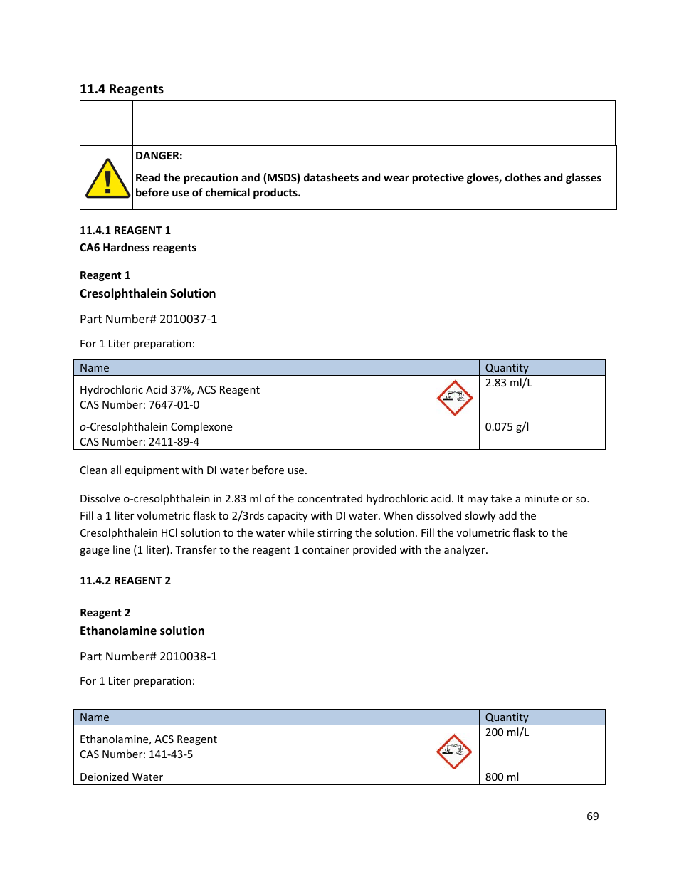 4 reagents, 1 reagent 1, 2 reagent 2 | 1 reagent 1 11.4.2 reagent 2 | Electro-Chemical Devices (ECD) CA6 Hardness Analyzer User Manual | Page 80 / 83