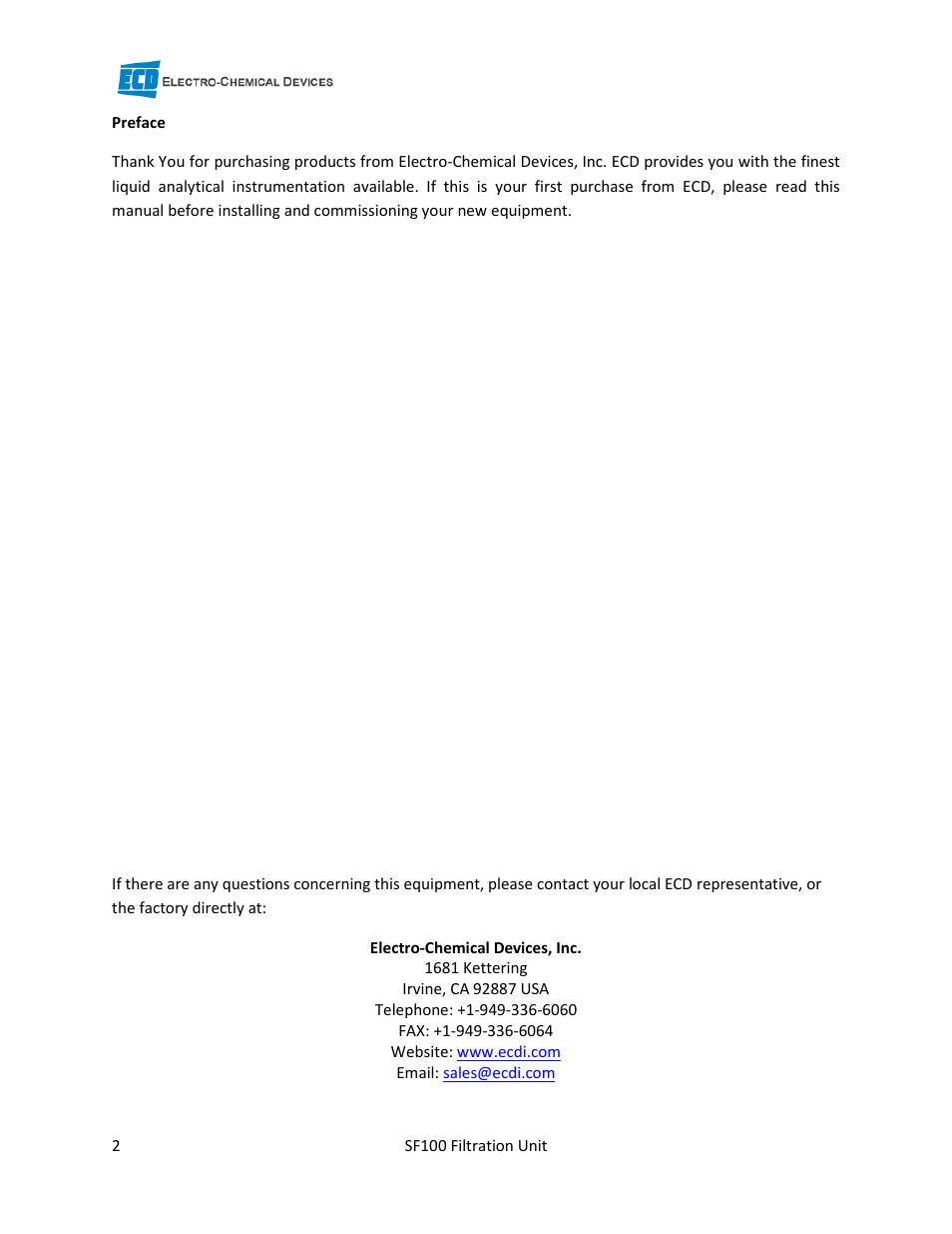 Electro-Chemical Devices (ECD) CA6 Filtration Unit User Manual | Page 2 / 9