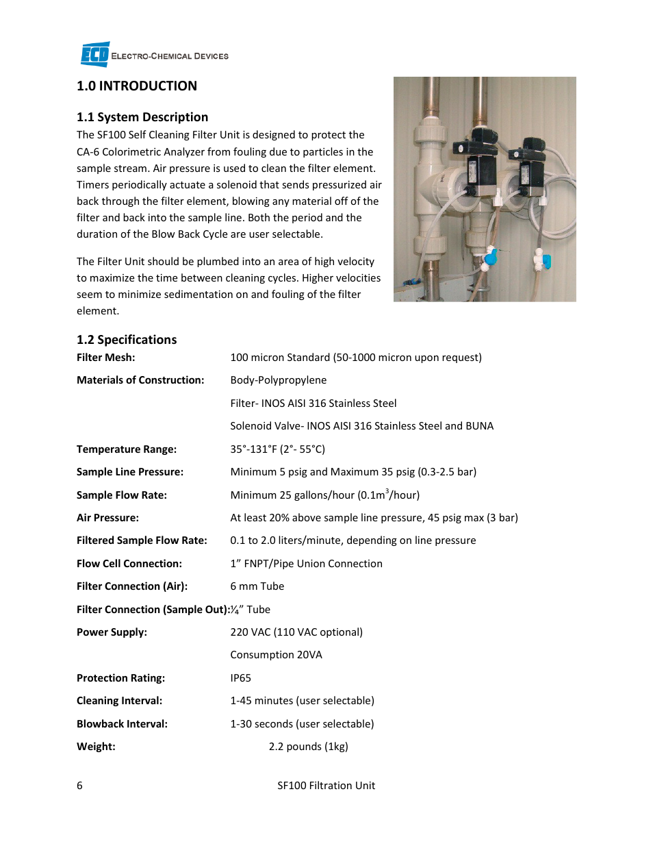 0 introduction | Electro-Chemical Devices (ECD) CA6 Filtration Unit User Manual | Page 6 / 9