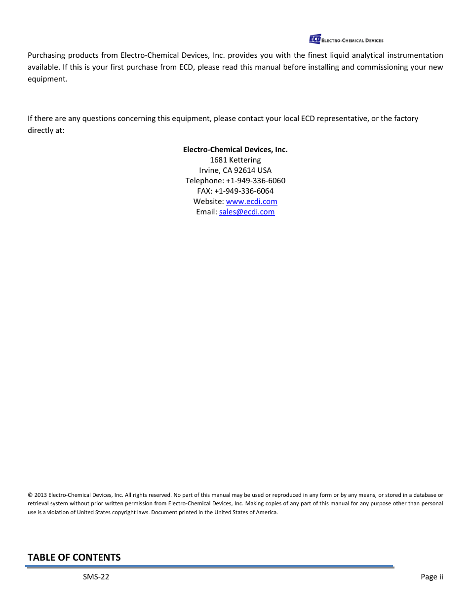 Electro-Chemical Devices (ECD) SMS22 User Manual | Page 2 / 42