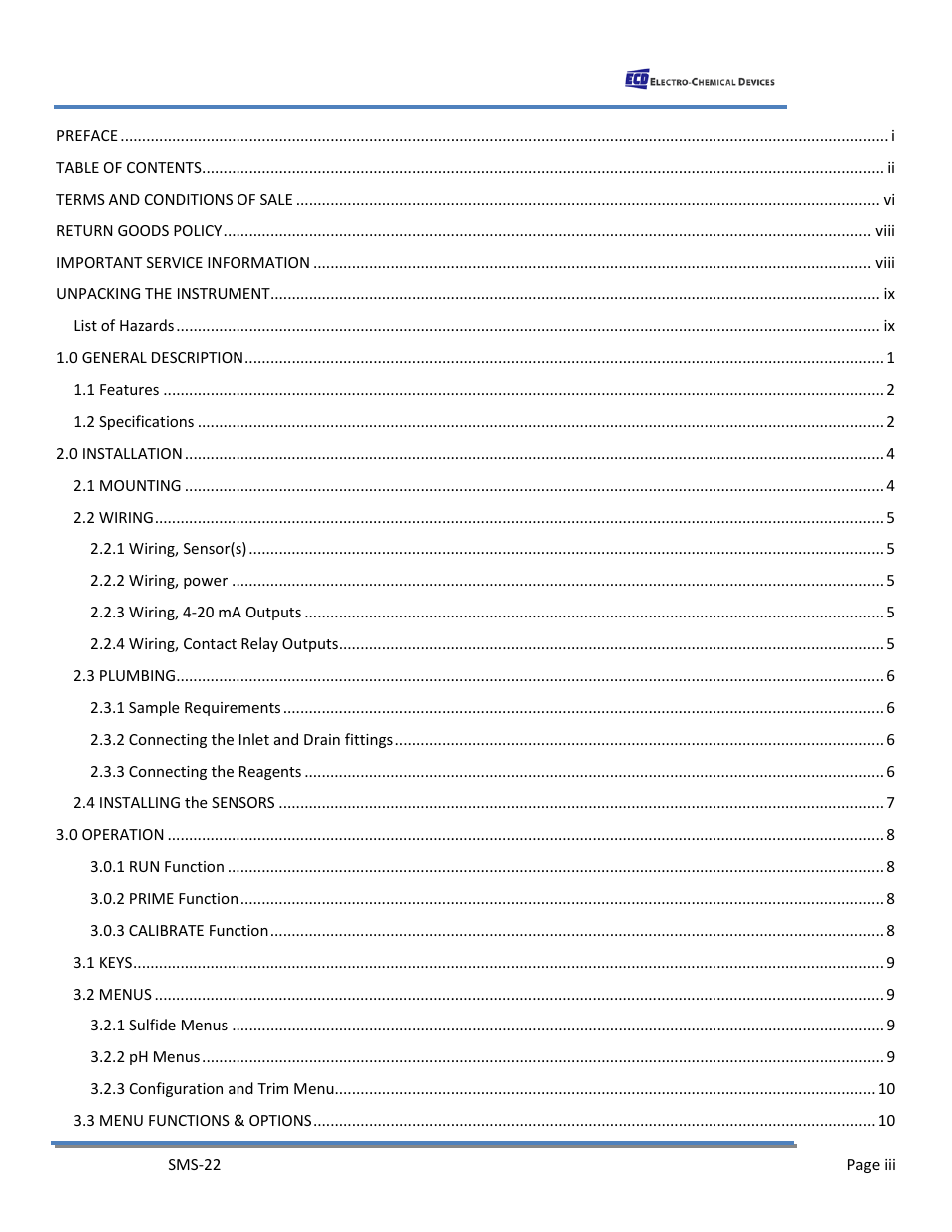 Electro-Chemical Devices (ECD) SMS22 User Manual | Page 3 / 42