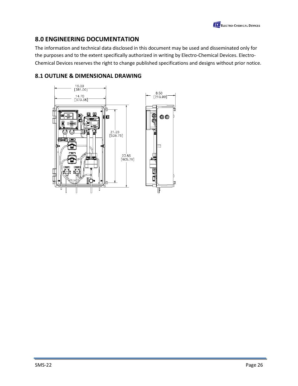 0 engineering documentation, 1 outline & dimensional drawing | Electro-Chemical Devices (ECD) SMS22 User Manual | Page 35 / 42