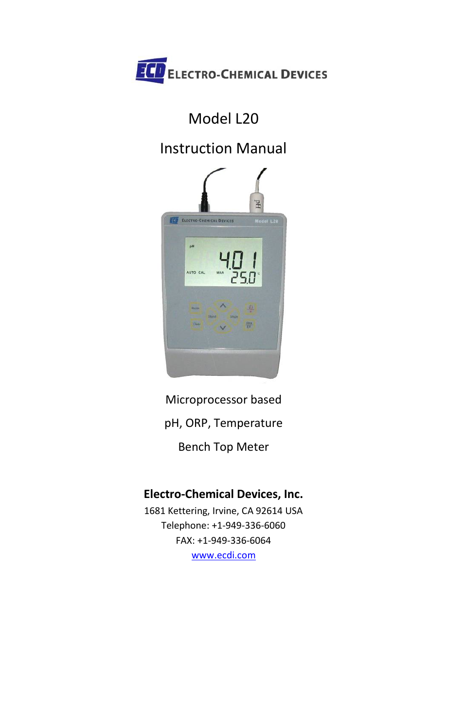 Electro-Chemical Devices (ECD) L20 User Manual | 20 pages