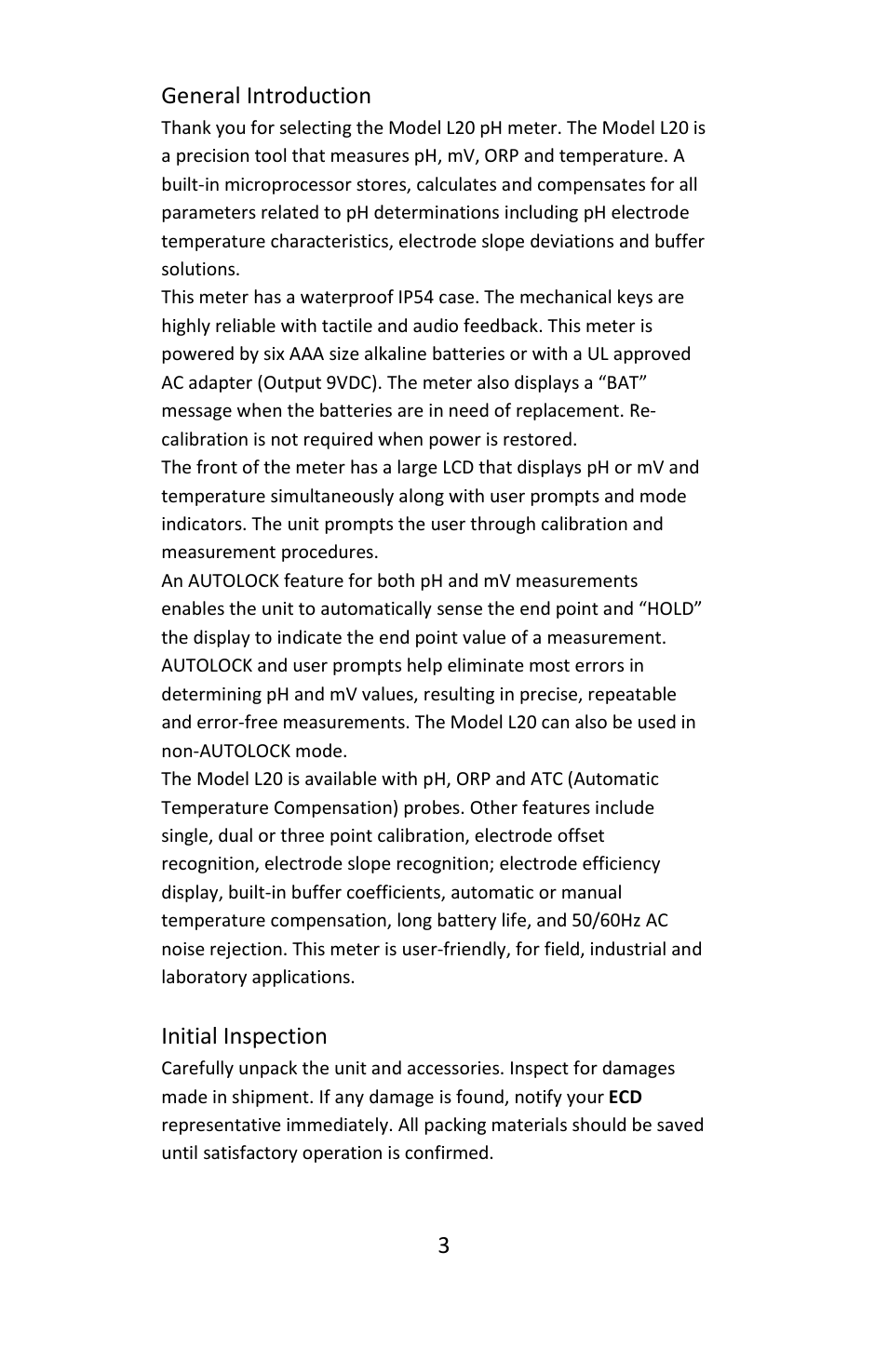 Electro-Chemical Devices (ECD) L20 User Manual | Page 3 / 20