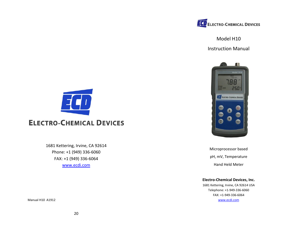 Electro-Chemical Devices (ECD) H10 User Manual | 10 pages