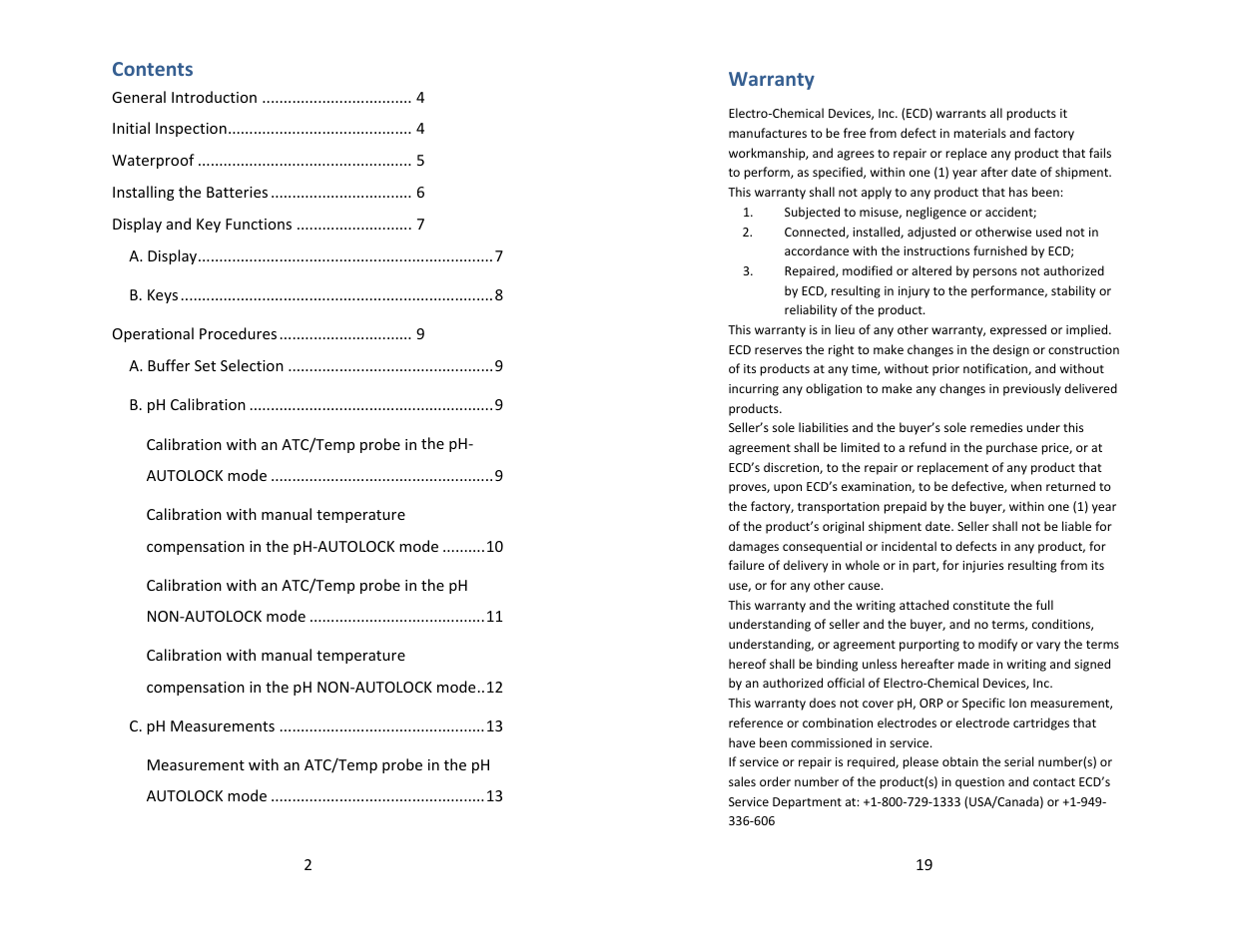 Electro-Chemical Devices (ECD) H10 User Manual | Page 2 / 10