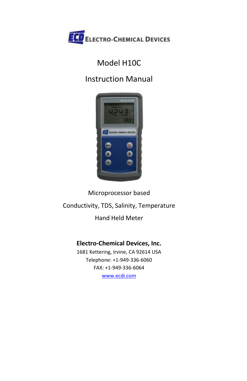 Electro-Chemical Devices (ECD) H10C User Manual | 12 pages