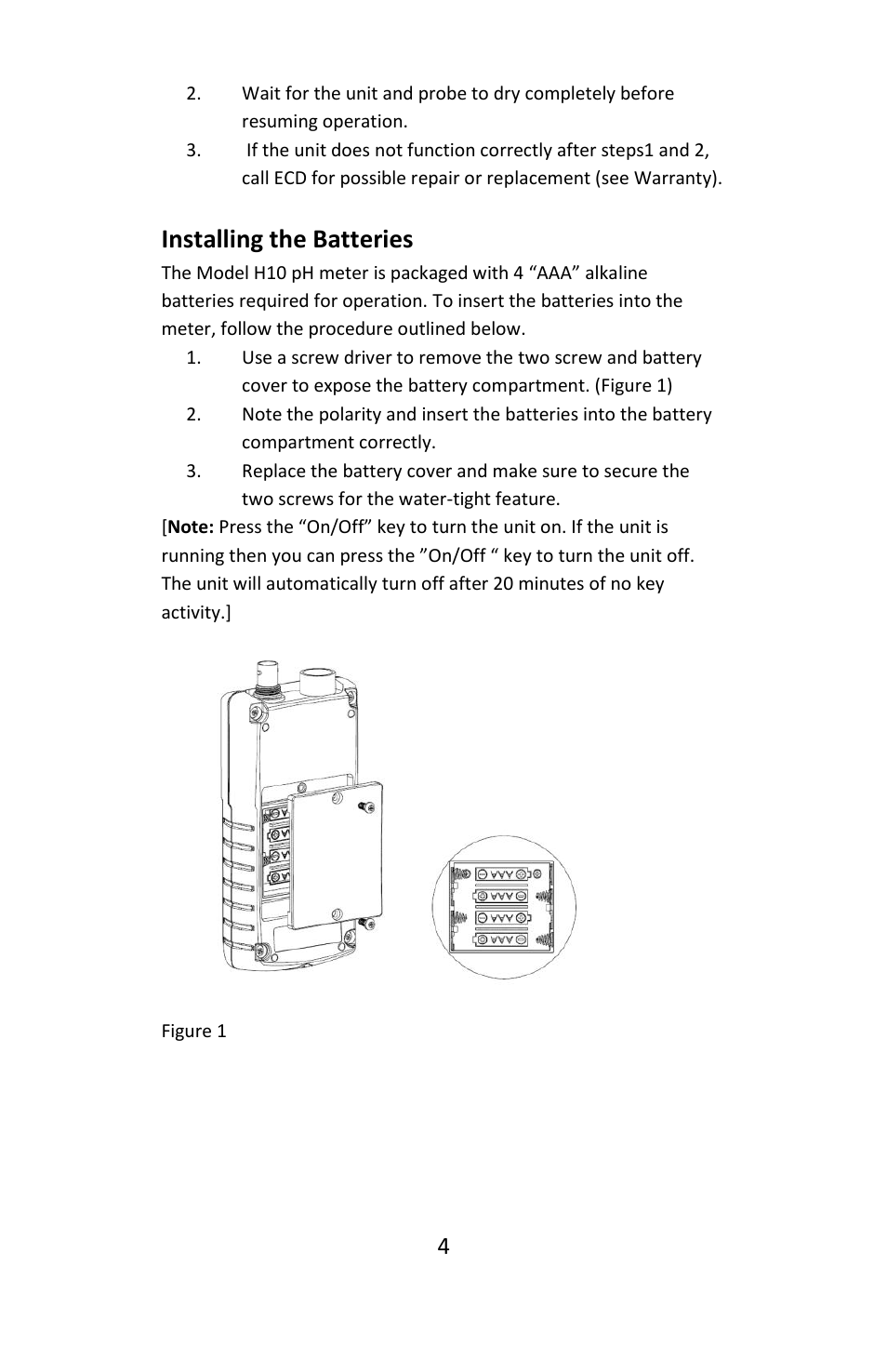 Installing the batteries | Electro-Chemical Devices (ECD) H10C User Manual | Page 4 / 12