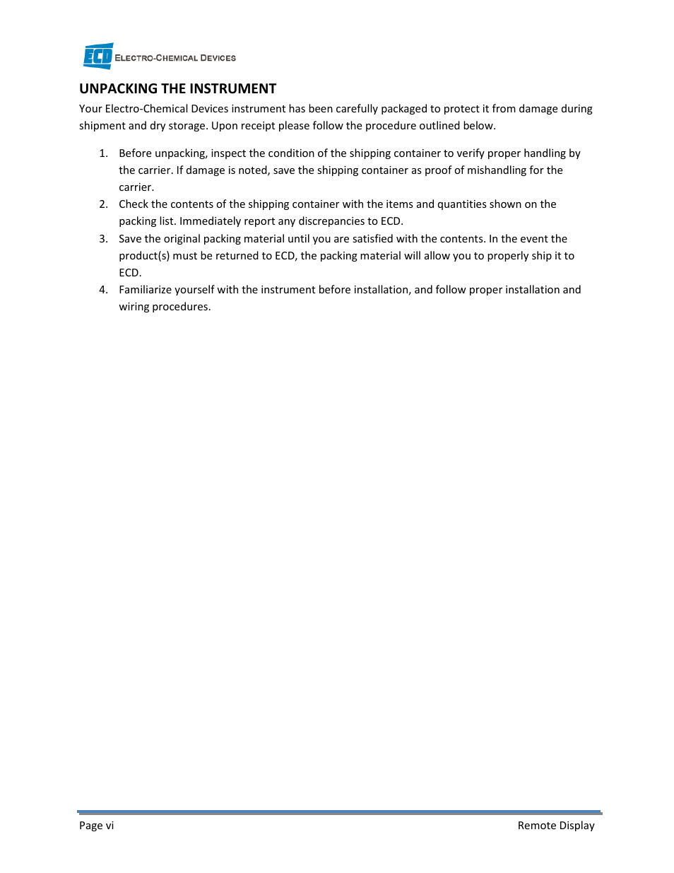 Unpacking the instrument | Electro-Chemical Devices (ECD) R350D User Manual | Page 6 / 11