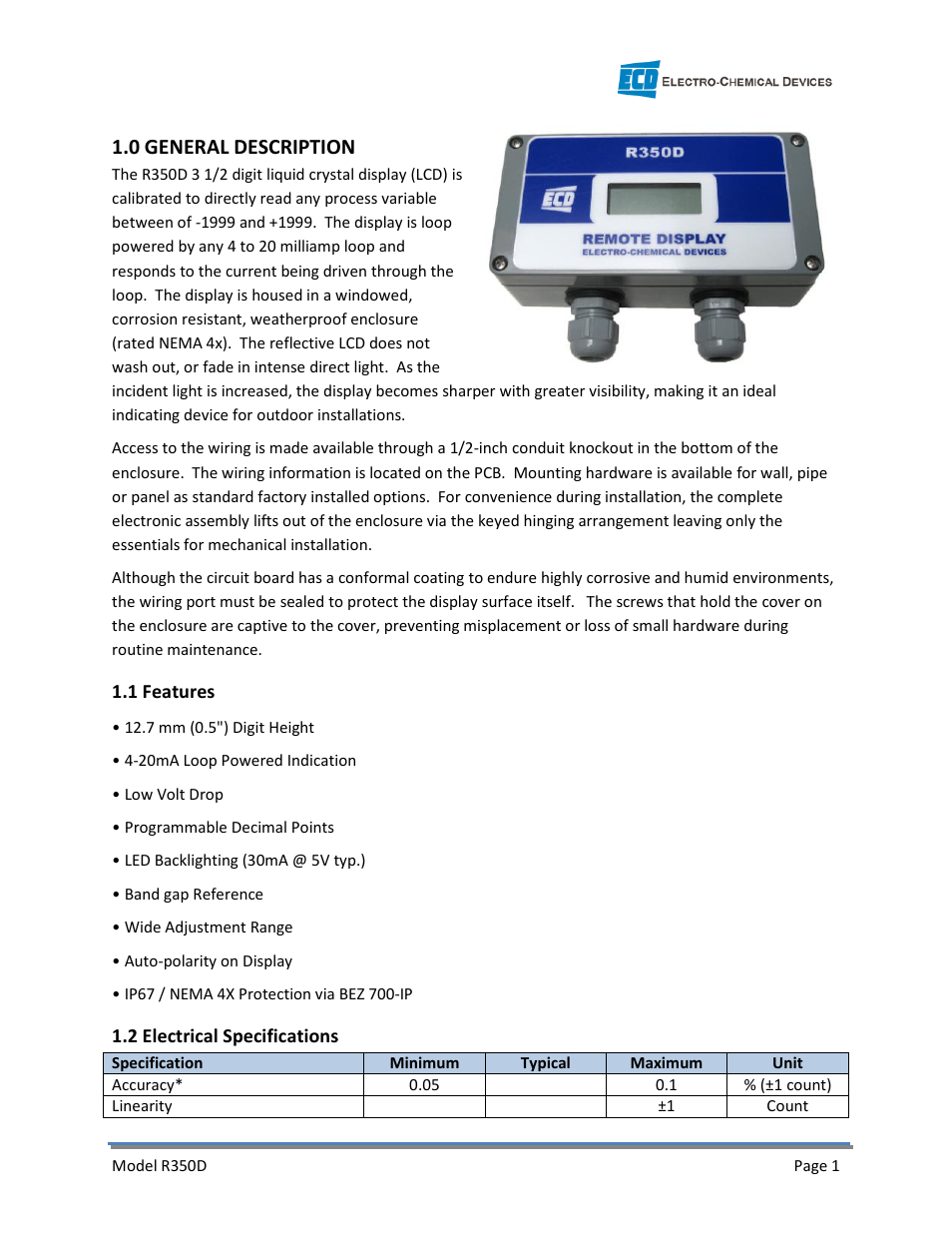 0 general description | Electro-Chemical Devices (ECD) R350D User Manual | Page 7 / 11