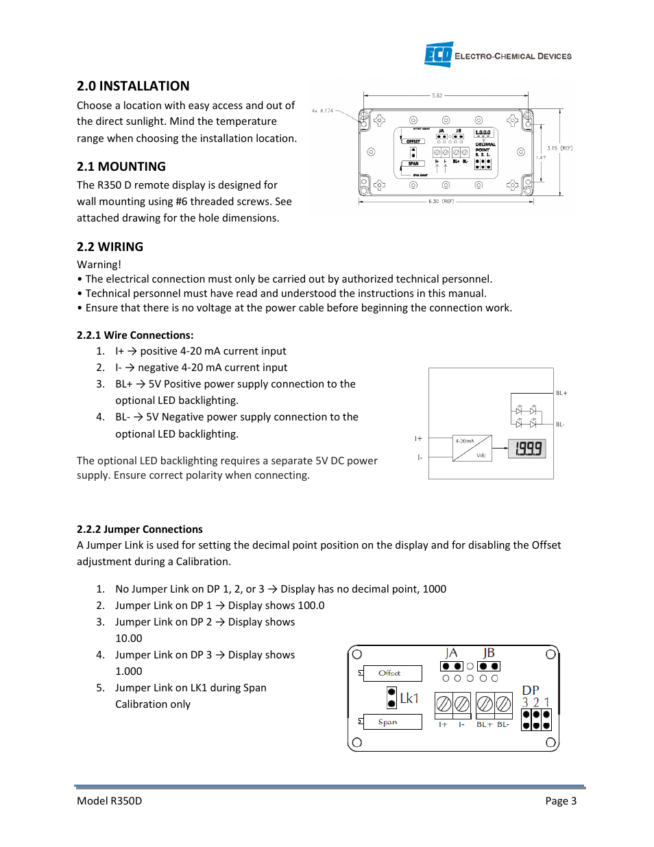 0 installation | Electro-Chemical Devices (ECD) R350D User Manual | Page 9 / 11