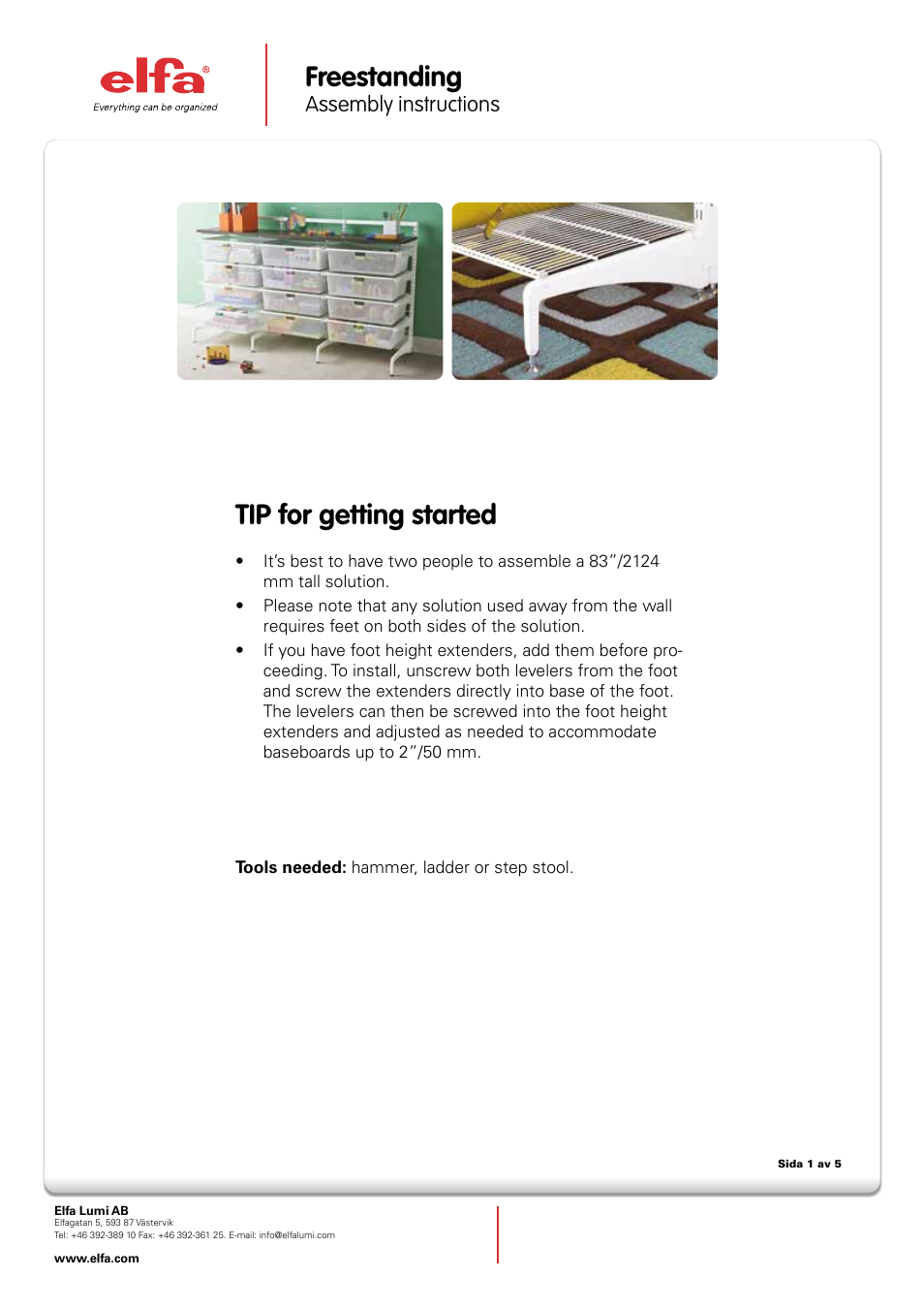 Elfa Freestanding User Manual | 5 pages