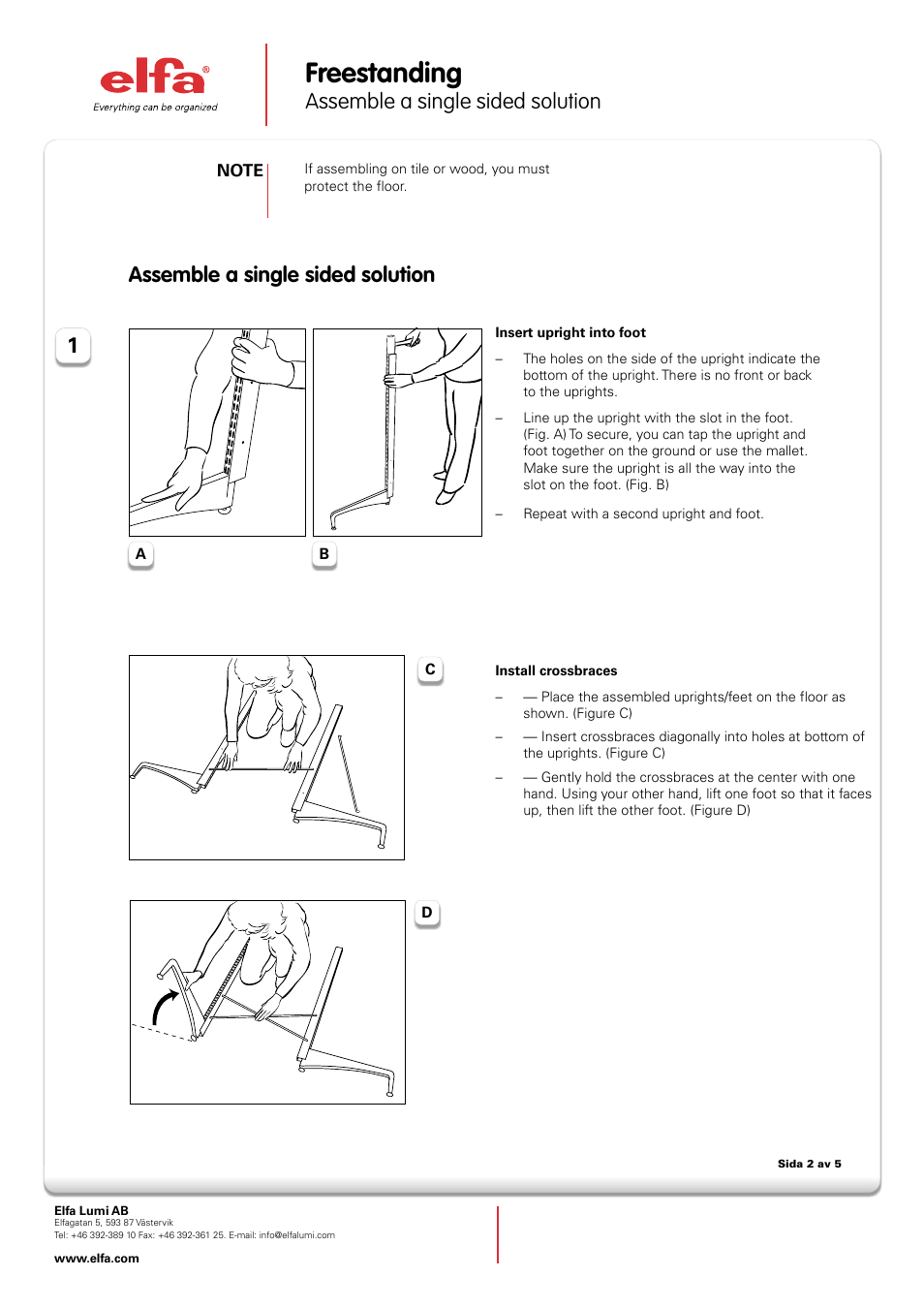 Freestanding, Assemble a single sided solution | Elfa Freestanding User Manual | Page 2 / 5