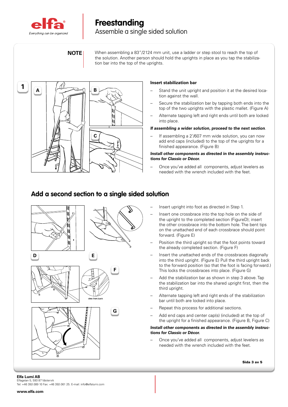 Freestanding, Assemble a single sided solution | Elfa Freestanding User Manual | Page 3 / 5