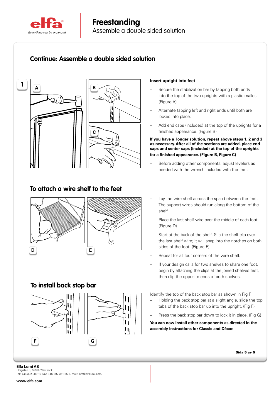 Freestanding, Assemble a double sided solution | Elfa Freestanding User Manual | Page 5 / 5