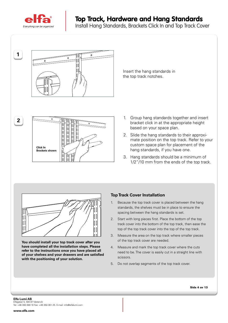 Top track, hardware and hang standards | Elfa Top Track and hang standards User Manual | Page 4 / 4