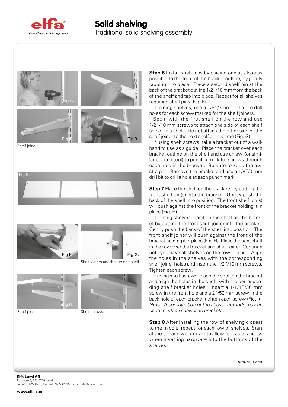 Solid shelving, Traditional solid shelving assembly | Elfa Melamine shelves used together with Hang Standards User Manual | Page 2 / 2