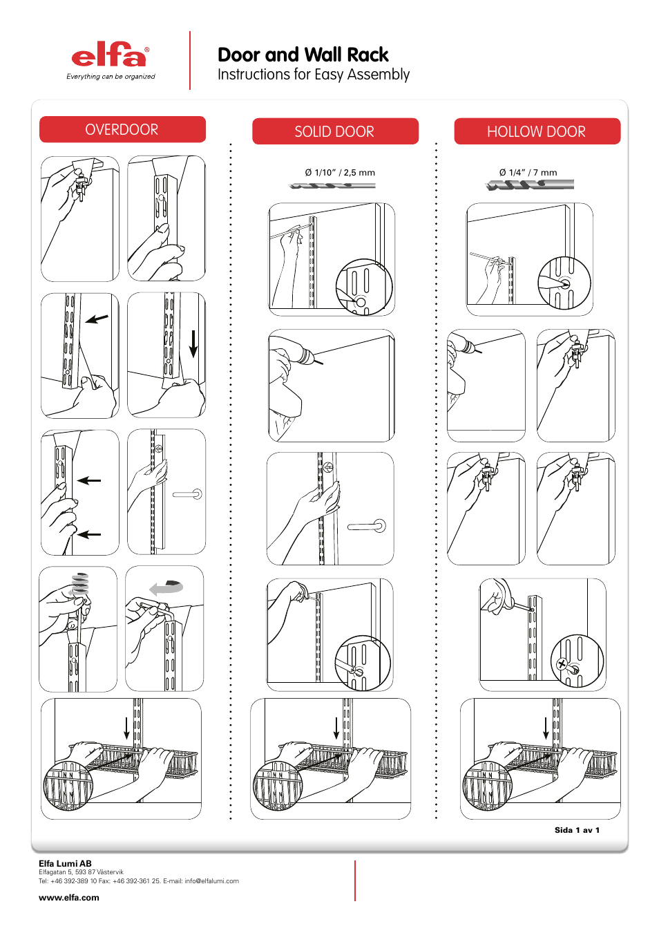 Elfa Door and wall rack User Manual | 1 page
