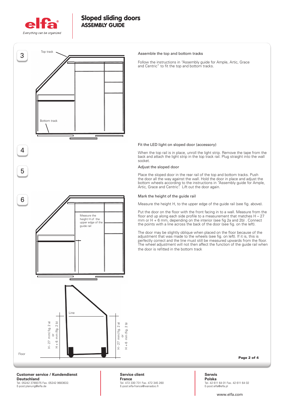 Sloped sliding doors, Assembly guide | Elfa Artic sloped User Manual | Page 2 / 4