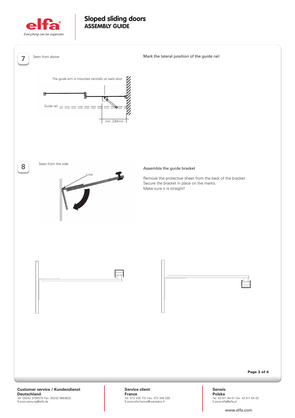 Sloped sliding doors, Assembly guide | Elfa Artic sloped User Manual | Page 3 / 4