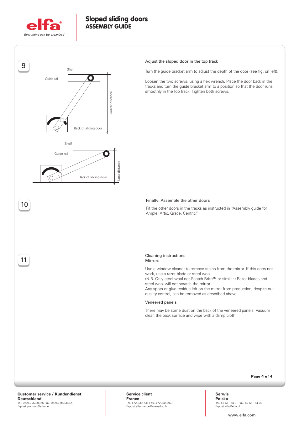 Sloped sliding doors, Assembly guide | Elfa Artic sloped User Manual | Page 4 / 4