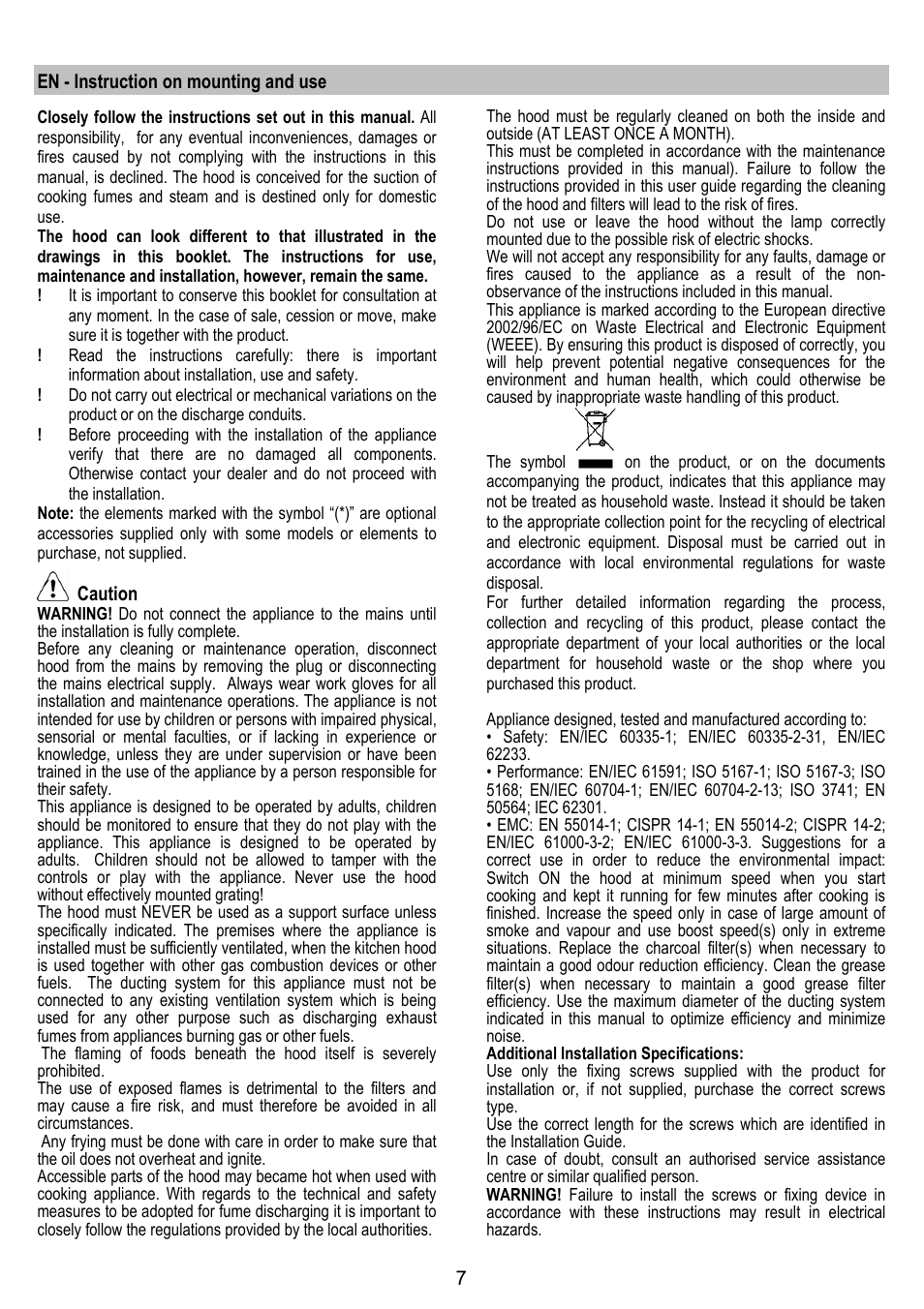 ELICA 35CC ISLAND User Manual | Page 63 / 172