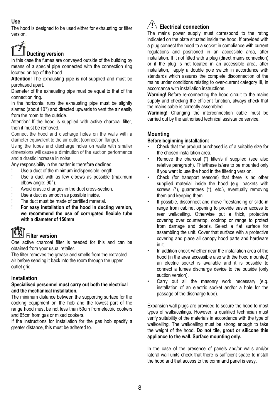 ELICA 35CC ISLAND User Manual | Page 64 / 172