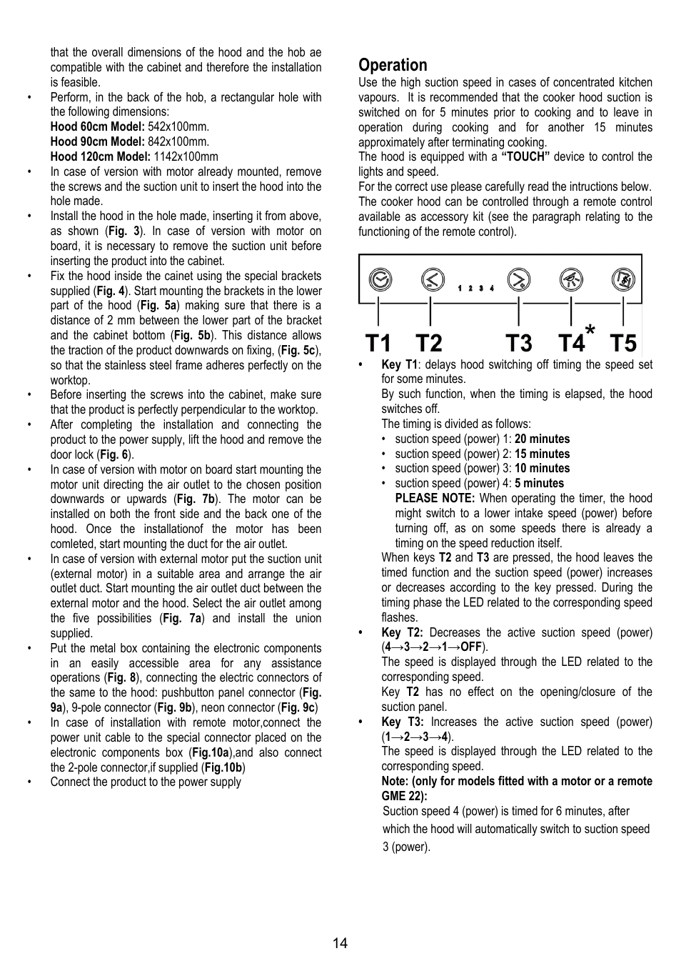 Operation | ELICA ADAGIO User Manual | Page 14 / 72