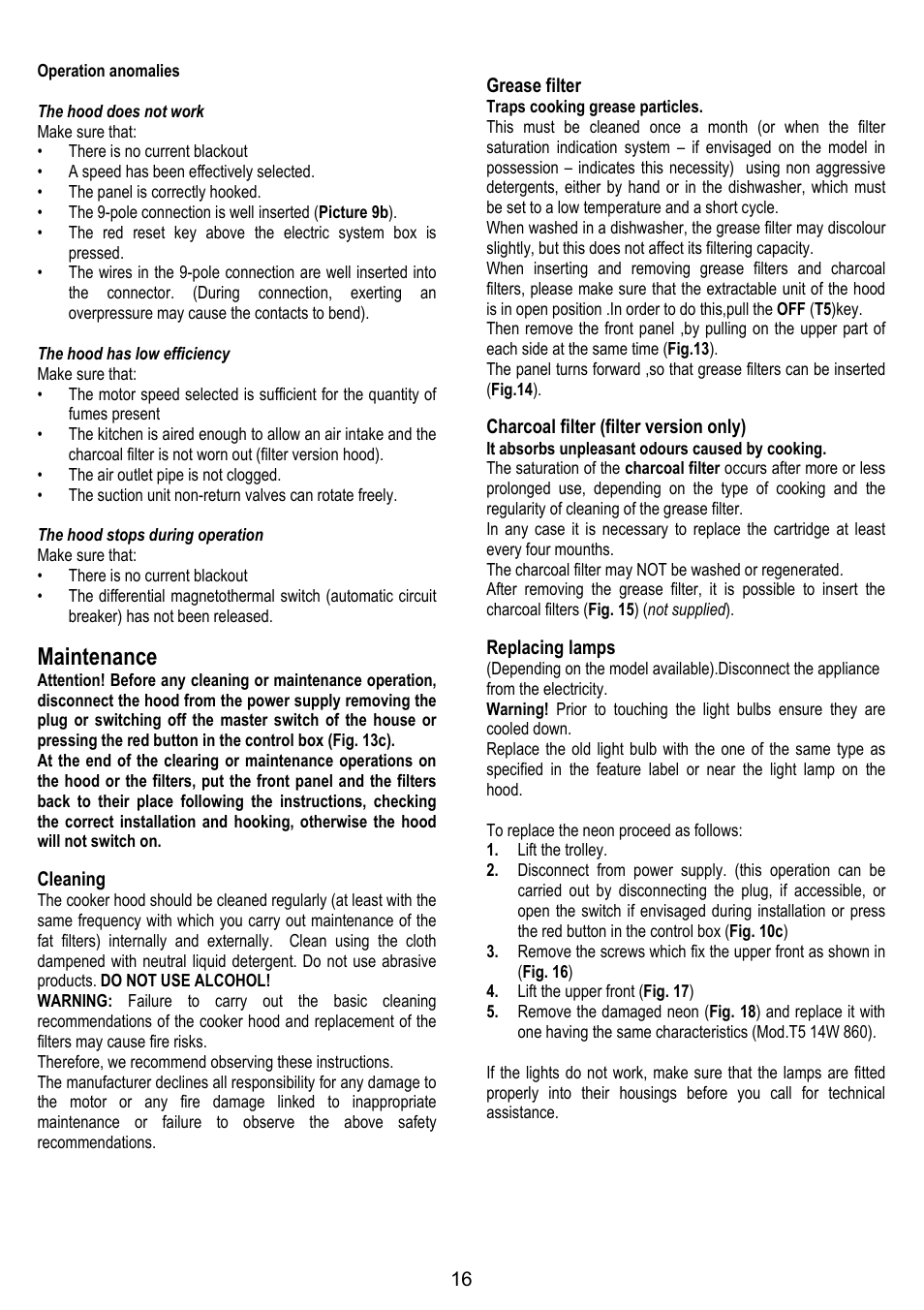 Maintenance | ELICA ADAGIO User Manual | Page 16 / 72