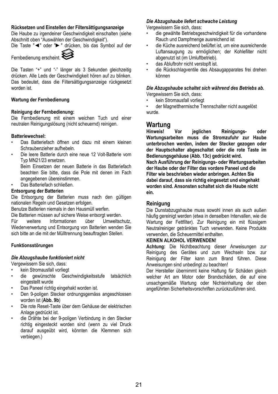 Wartung | ELICA ADAGIO User Manual | Page 21 / 72
