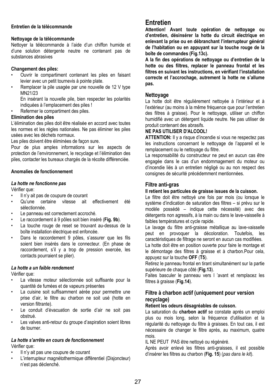 Entretien | ELICA ADAGIO User Manual | Page 27 / 72