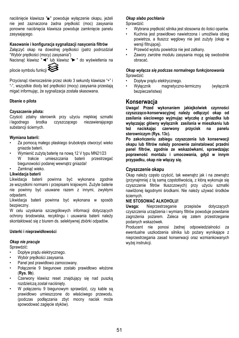 Konserwacja | ELICA ADAGIO User Manual | Page 51 / 72