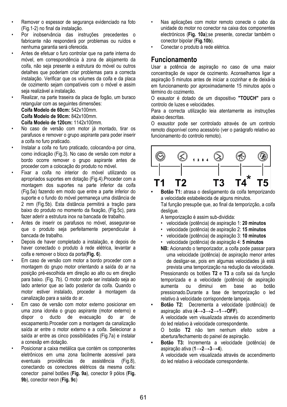 Funcionamento | ELICA ADAGIO User Manual | Page 61 / 72
