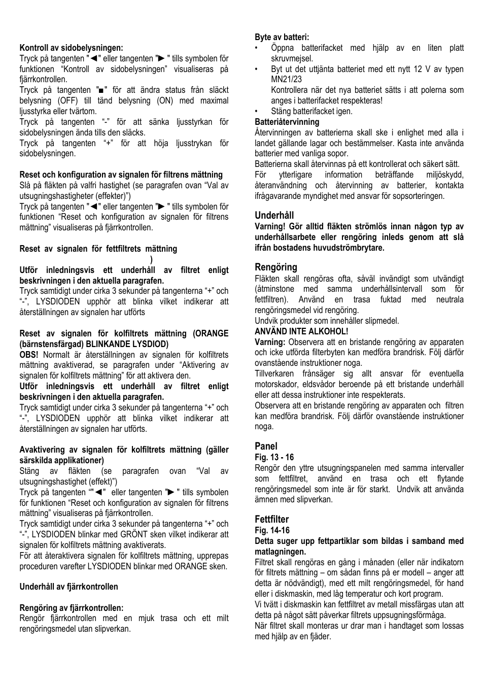 Underhåll, Rengöring, Panel | Fettfilter | ELICA ALBA CUBO User Manual | Page 103 / 116