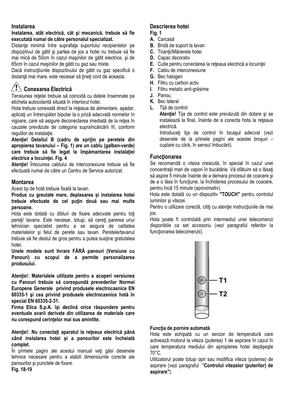 82 instalarea, Conexarea electrică, Montarea | Descrierea hotei, Funcţionarea | ELICA ALBA CUBO User Manual | Page 82 / 116