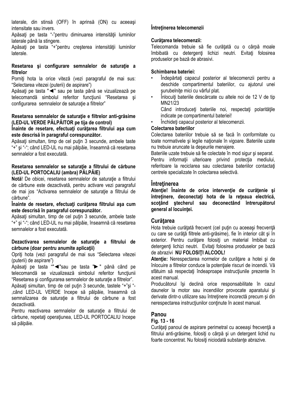 Întreţinerea, Curăţarea, Panou | ELICA ALBA CUBO User Manual | Page 84 / 116